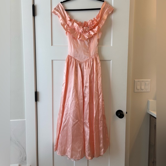 Vintage 80's Satin Pink Prom Dress Jessica McClintock GUNNE SAX Ruffle Lace Sz 3 - Picture 2 of 8